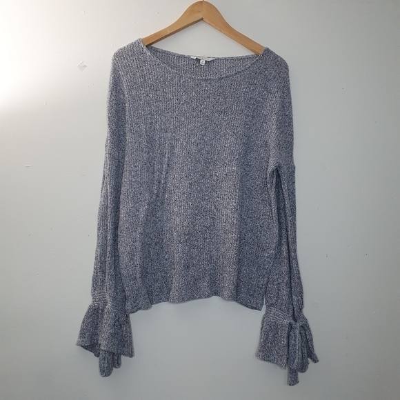 Lucky Brand Grey Ribbed Pull Over Tie Sleeves Top Size M - Picture 1 of 7
